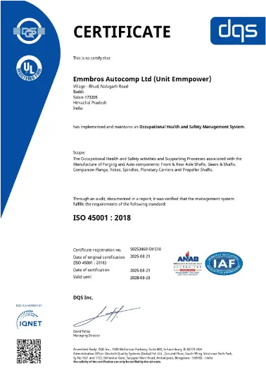 IATF 16949:2016 Automotive Quality Management Certificate at Emmbros Autocomp